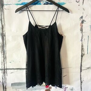 Chaser Black Lace Tank, Lace detail, Size Medium, Alt, Goth, Lace Back